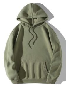 Men Solid Drawstring Drop Shoulder Hoodie
